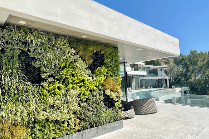 backyard living wall with view of a pool
