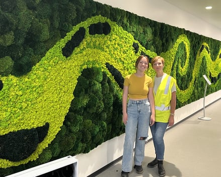 organic, flowing moss wall with happy people 