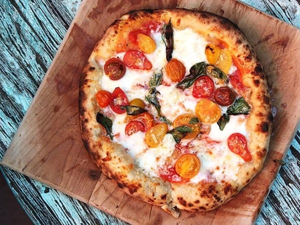 Hot out the oven cherry tomato and basil pizza | GrowUp Vertical Farming