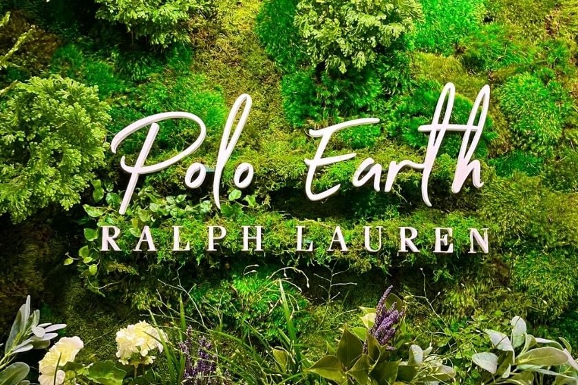 Polo Ralph Lauren signage on a luscious moss wall