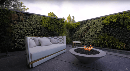 Living wall outdoors with a fire pit