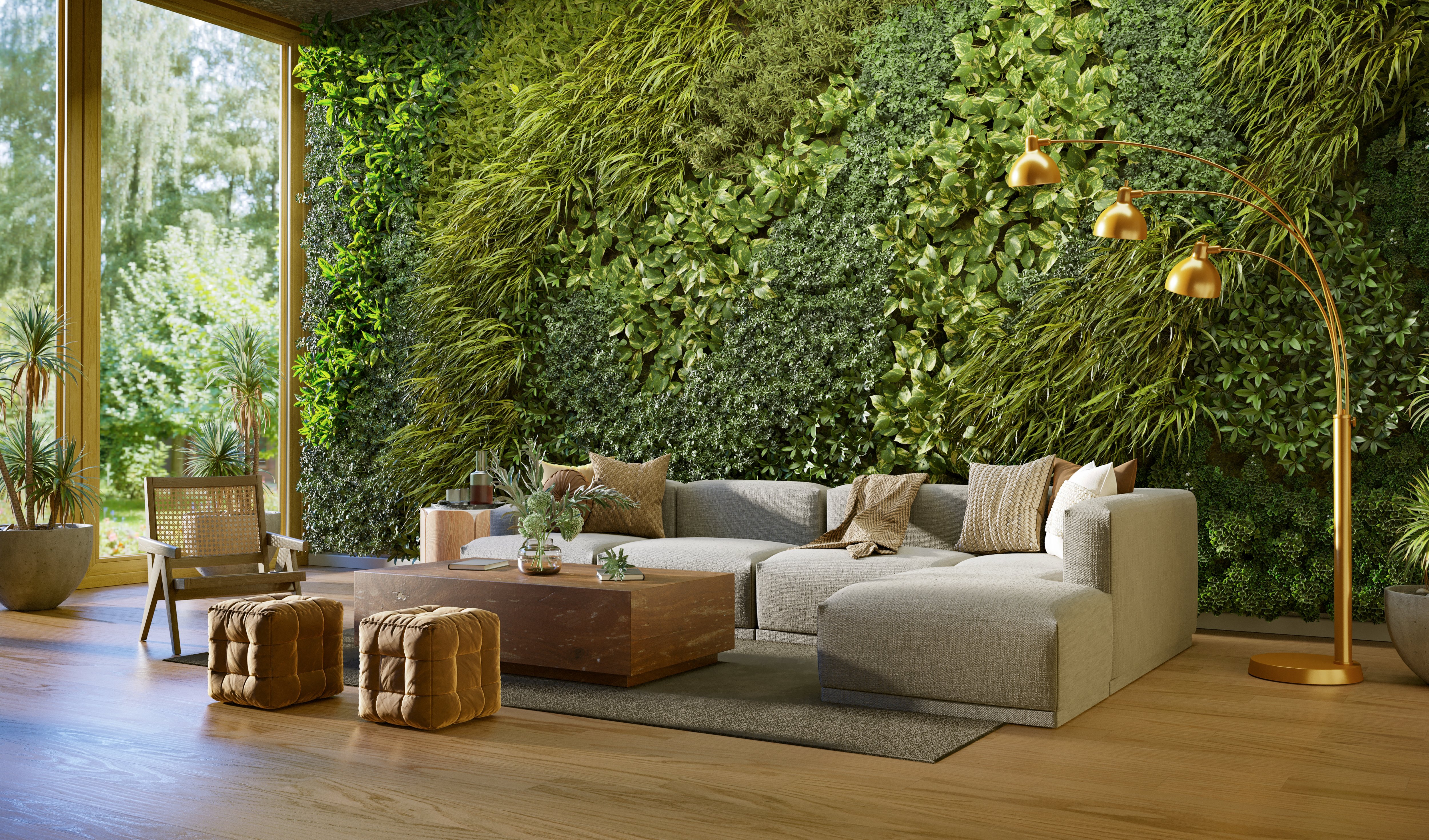 Large living wall in a high-end earth-toned home.